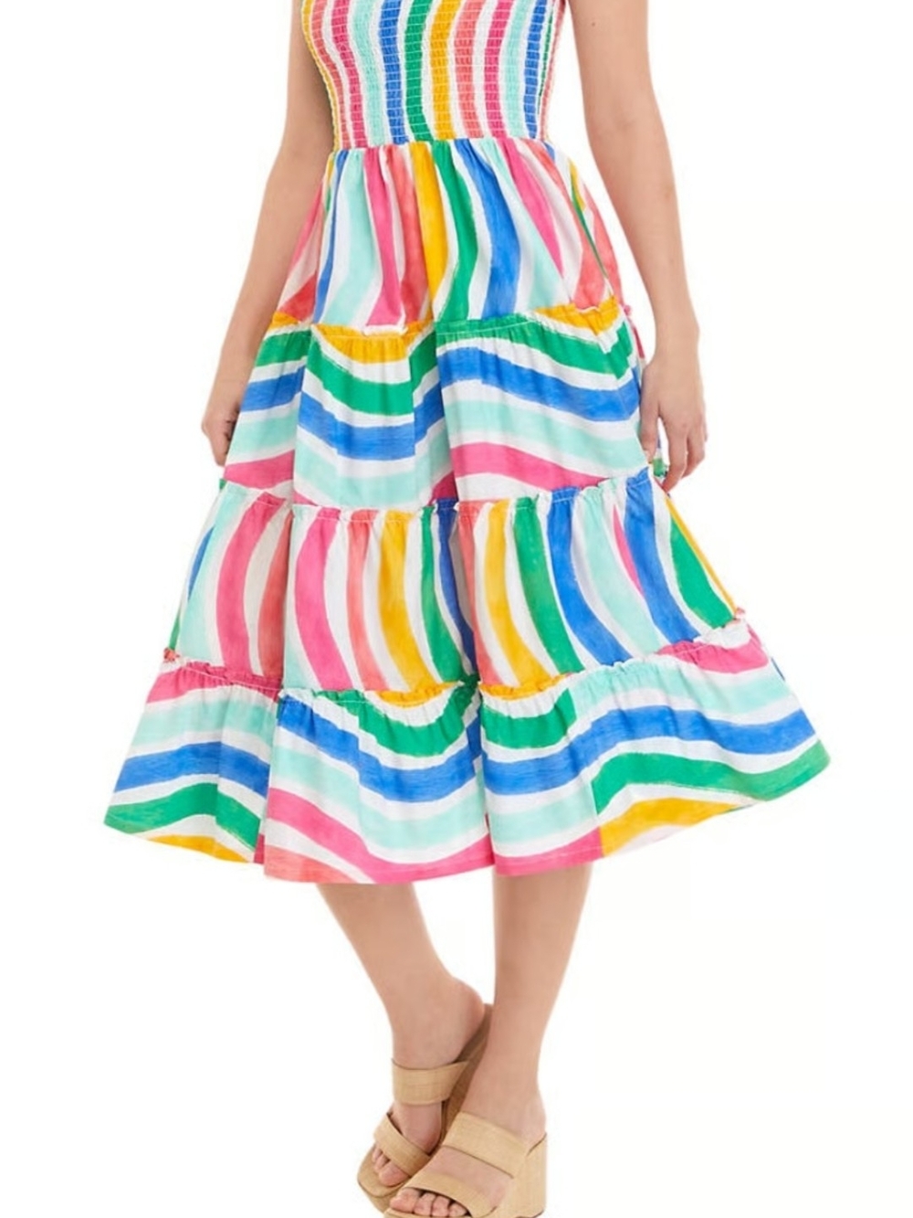 Crown & Ivy Rainbow Smocked Midi Dress Size Large